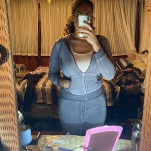 Y2K light gray jumpsuit set M